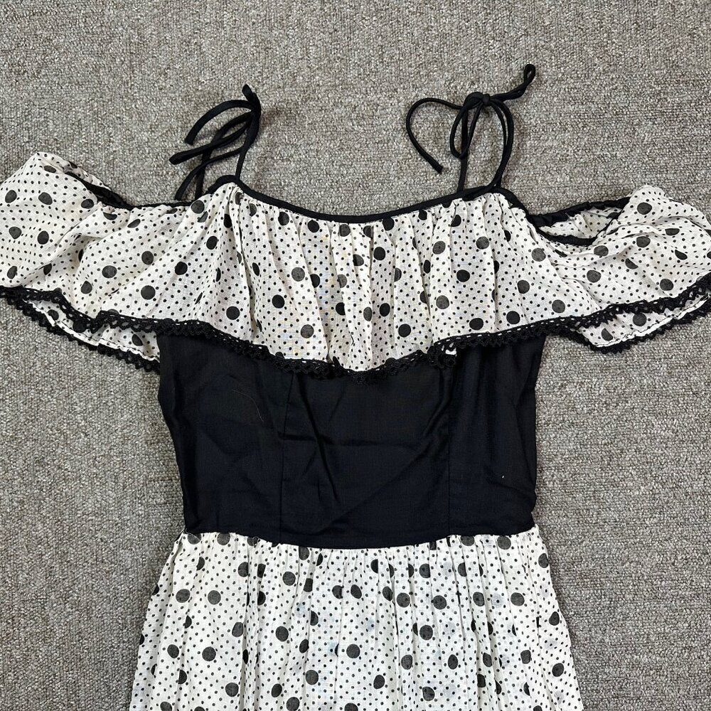 Vintage Darling Debs 60s 70s Polka Dot Off Shoulder Ruffle Maxi Dress X-Small - Picture 2 of 8